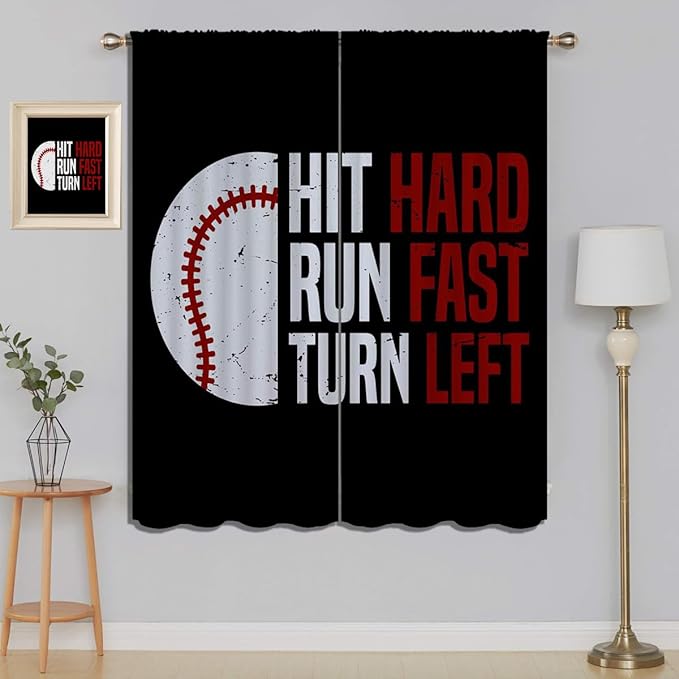 Baseball Blackout Curtains for Boy Girl Room Darkening Decor,Sport Theme Red and White Motto Dark Bedroom Living Room Home Rod Pocket Thermal Insulated Window Curtain/Drapes Panel,84x72 Inch…-CubbioJoy