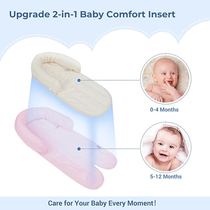 COOLBEBE New 2-in-1 Babybody Supports for Baby Newborn Infants - Extra Soft Stroller Cushion Pads Car Seat Insert, Seasons, Pink-CubbioJoy