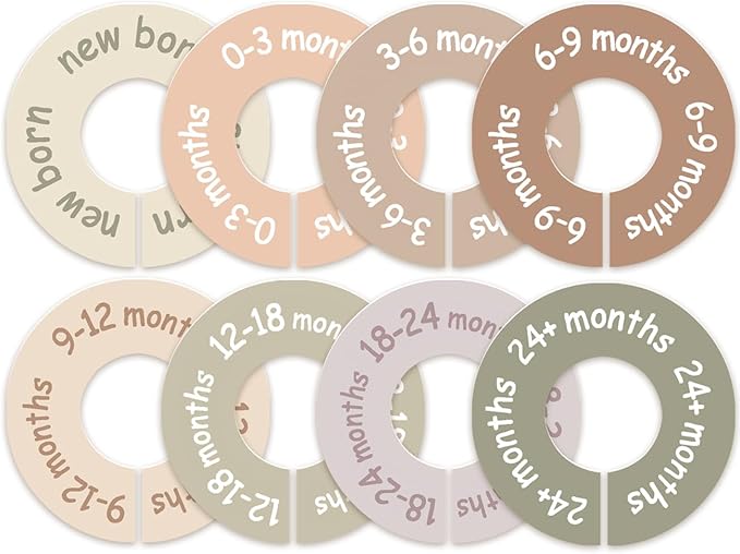 Baby Closet Dividers for Clothes – Earth Tone Round Baby Clothes Dividers for Closet Rod, Nursery Closet Organizer & Decor, Clear Labels for Easy Sorting, Fits Most Rods-CubbioJoy