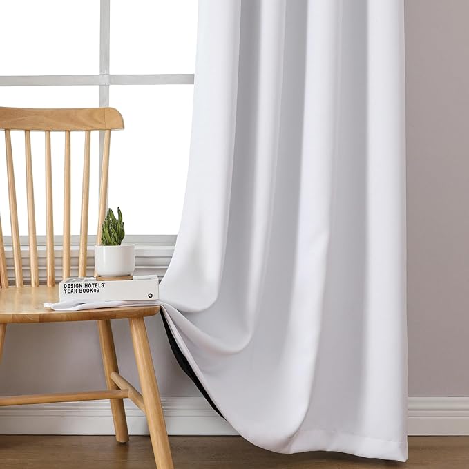 ChrisDowa 100% Blackout Curtains 78 inch Long for Bedroom with Black Liner, 2 Thick Layers Total Blackout Thermal Insulated Grommet Window Curtains 2 Panels Set (Pure White, 42 x 78 Inch)-CubbioJoy