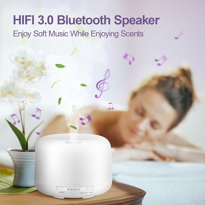 Diffusers for Essential Oils Large Room 500ML+6 Oil Set, Bluetooth Speaker+Remote+8 RGB Lights Essentail Oil Diffuser, Easy to Use & 23Db 100% Quiet Oil Diffuser Large Room, Diffusers for Home-CubbioJoy