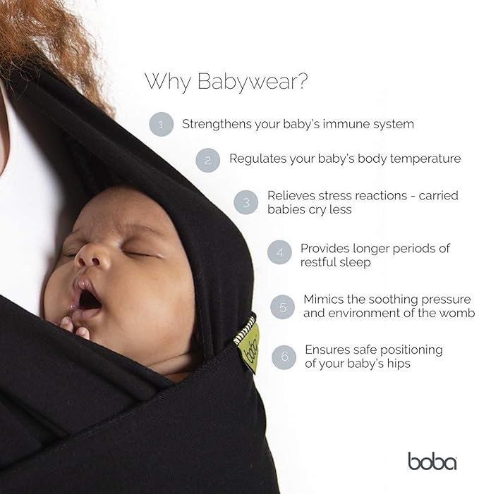 Boba Baby Wrap Carrier – Original Baby Sling Carrier for Newborns (7–35 lbs), Soft, Secure, Hands-Free & Ergonomic, Ideal for Comfortable Bonding, New Parents (Organic Dark Grey)-CubbioJoy