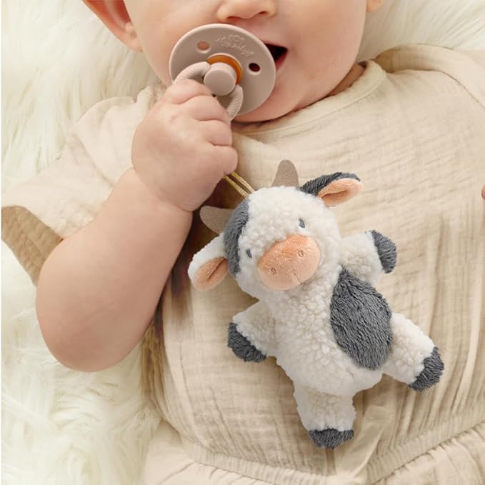 Itzy Ritzy Pacifier & Lovey Set - Natural Rubber Pacifier with Stuffed Animal Lovey - Detachable Plush Cow Binky Holder & Coordinating Natural Rubber Binky, Ideal for Ages 0-6 Months (Cow)-CubbioJoy