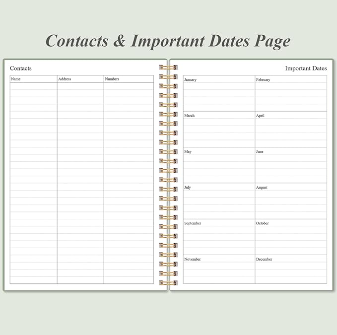 Daily Planner Undated - A5 To Do List Notebook Hourly Schedules, Spiral Appointment Planner for Women and Men, PVC Hardcover, Inner Pocket, Elastic Closure, 5.8" x 8.3", Green-CubbioJoy