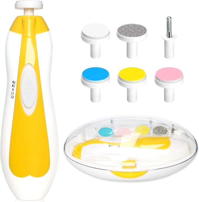 Baby Nail Trimmer Electric, 6 in 1 Baby Nail File Clippers Infant Grooming Kit Manicure Set for Toddler or Adults, Yellow-CubbioJoy