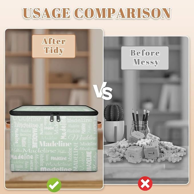 Custom Storage Basket with Name, Personalized Storage Bins with Zipper Lid, Foldable Fabric Storage Box Large capacity with Handle Green-CubbioJoy