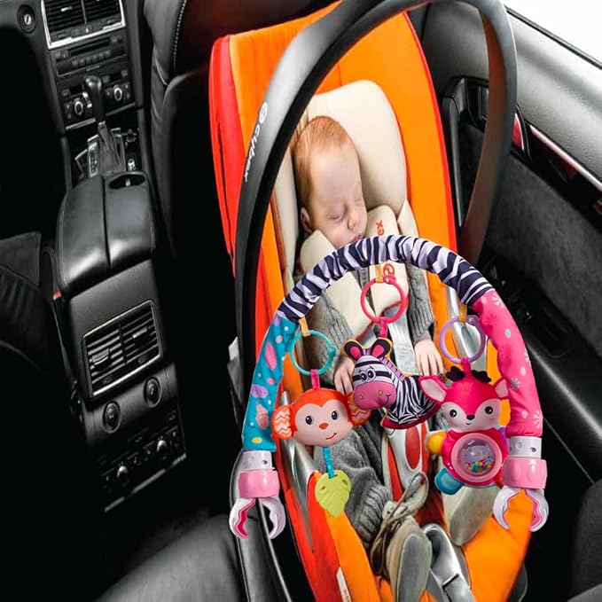 Baby Stroller Arch Toys, Crib Mobile for Infants Adjustable Bassinet Mobile with Universal Clamps, Activity Toy Bar for Bouncer Newborn Car Seat Stroller Sense Toy for Baby 0-12 Months-CubbioJoy