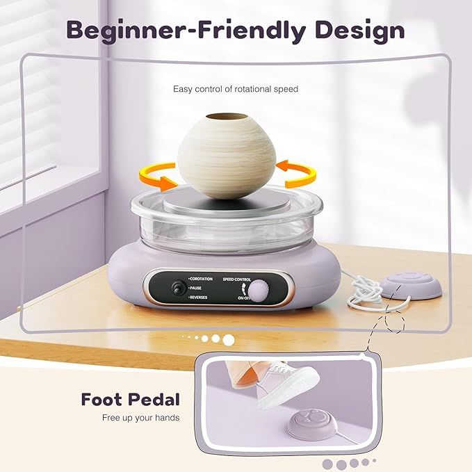 Alldeer Mini Pottery Wheel Kit - 4.7" Turntable Electric Clay Wheel with Foot Pedal, Adjustable Speed Ceramic Making Machine with 8 Pottery Shaping Tools, Craft Kits for Kids-CubbioJoy