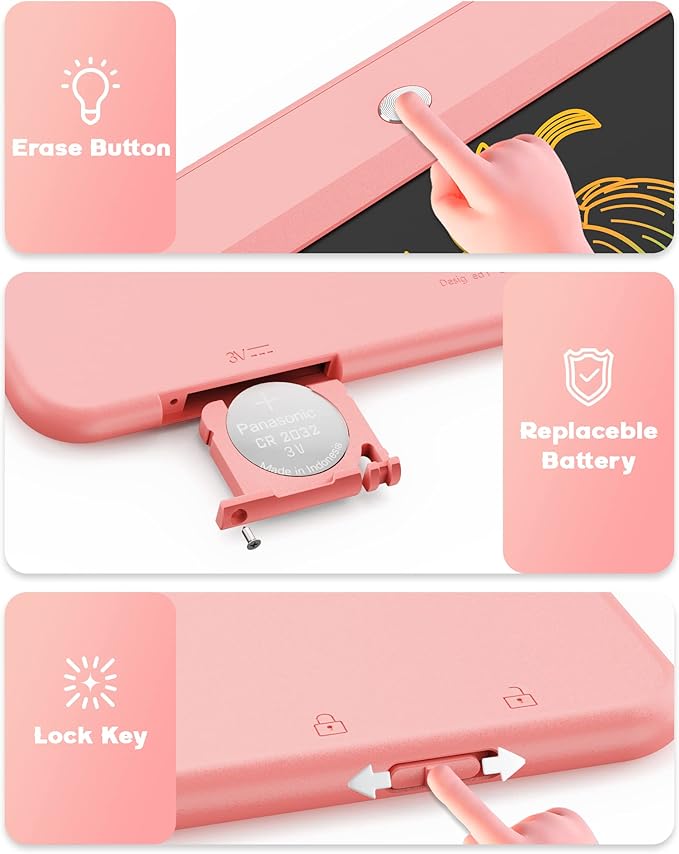Bravokids Toys for 3 Years Old Girls Boys, LCD Writing Tablet 10 Inch Doodle Board, Electronic Drawing Pads, Educational Birthday Gift for 3 Years Old Kids Toddler (Light Pink)-CubbioJoy