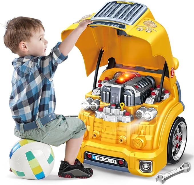 Interactive Truck Engine Toy with Removable Parts - Lights, Sounds, and Fun for Young Mechanics -Unleash Their Creativity and Motor Skills with This Truck Engine Toy (Yellow)-CubbioJoy