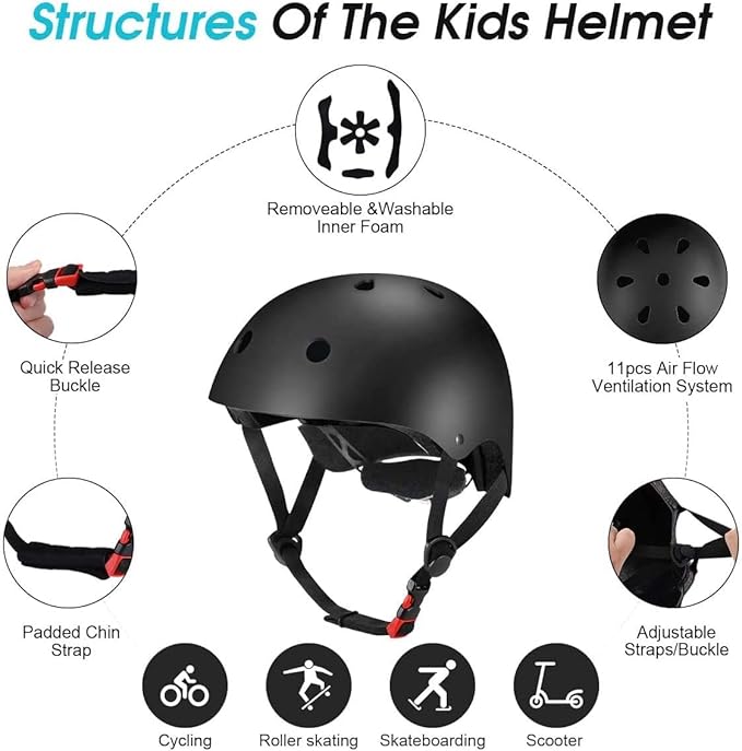 Adjustable Helmet for Ages 3-16 Kids Toddler Boys Girls Youth,Protective Gear with Elbow Knee Wrist Pads for Multi-Sports Skateboarding Bike Riding Scooter Inline skatings Longboard Roller Skate-CubbioJoy