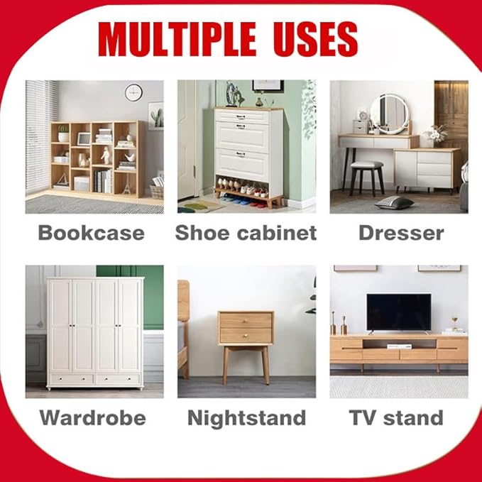 Anti Tip Furniture Anchors for Baby Pet Proofing,Furniture Wall Anchor Furniture Dresser Bookshelf Falling Prevention Device for Children (Red)-CubbioJoy