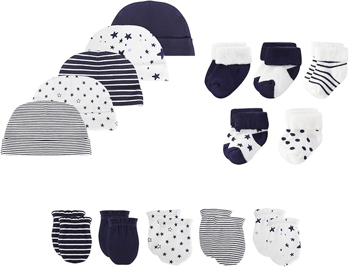 15 Pack Unisex New Born Boy Girls Hats Mittens Socks Sets Cotton Soft Infant Accessory 0-6 Months Baby Essentials-CubbioJoy