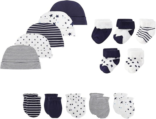 15 Pack Unisex New Born Boy Girls Hats Mittens Socks Sets Cotton Soft Infant Accessory 0-6 Months Baby Essentials-CubbioJoy