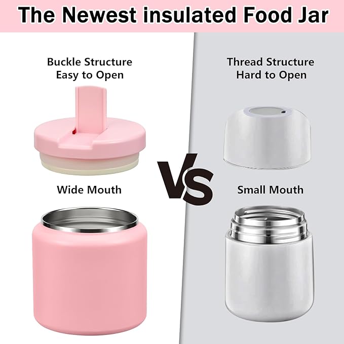 26oz Kids Thermos for Hot Food, Insulated Vacuum Food Jar with Buckle Lid, Stainless Steel Wide Mouth Leak Proof Insulated Lunch Container for School Picnic Travel, Pink-CubbioJoy