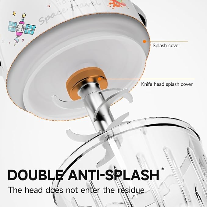 Baby Food Maker Mini Cute and Small Food Processor Puree Blender Grinder Chopper 1.2 Cup Glass Bowl with 6 Blade Electric (Spaceman-White)-CubbioJoy