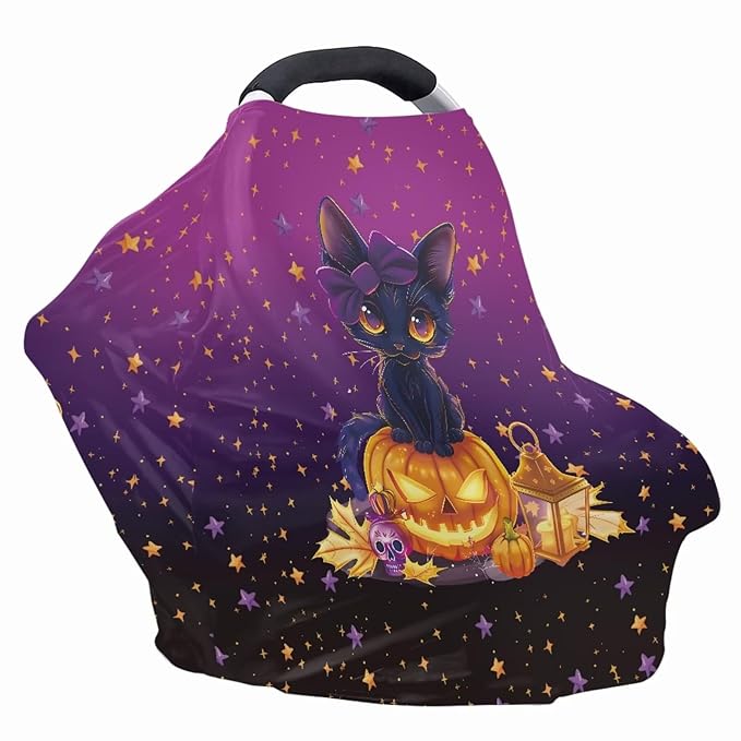 Binienty Black Cat Car Seat Covers for Babies Galaxy Pumpkin Cats Moon Nursing Covers Stretchy Breastfeeding Scarf Multi Use Carseat Covers for Stroller-CubbioJoy