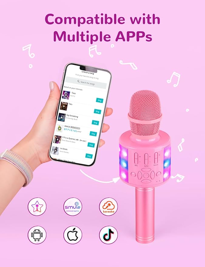 Amazmic Toys for Girls, Kids Karaoke Microphone Toddler Microphone for Kids with Lights, Birthday Gift for Girls, Boys Toy Age 3 4 5 6 7 8 9 10-14+(Pinkcolor)-CubbioJoy