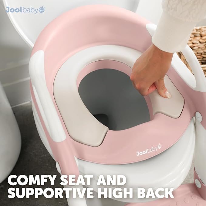 Jool Baby Potty Training Seat with 2 Step Ladder for Toddlers - Soft Cushioned Seat & Splash Guard, Adjustable Height (Pink)-CubbioJoy