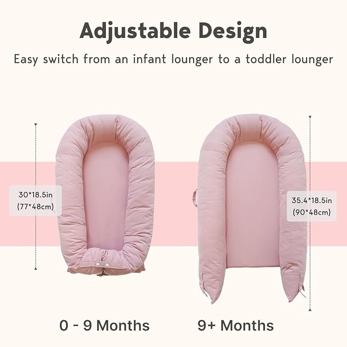 Deluxe Infant Lounger, Baby Nest Cover for Baby Girls & Boys, Newborn Essentials for Baby 0-12 Months, 100% Cotton (Mistyrose)-CubbioJoy