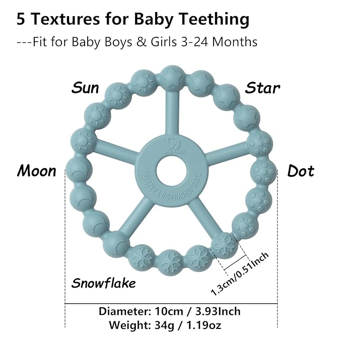 3 Pack Ring Teether Baby Infant Toys, Baby Essentials, Silicone Teething Ring Toys for Babies 0-6 Months, Seposeve Toddler Teethers 6-12 Months 12-24 Months, Infant Teething Relief, Green Blue White-CubbioJoy