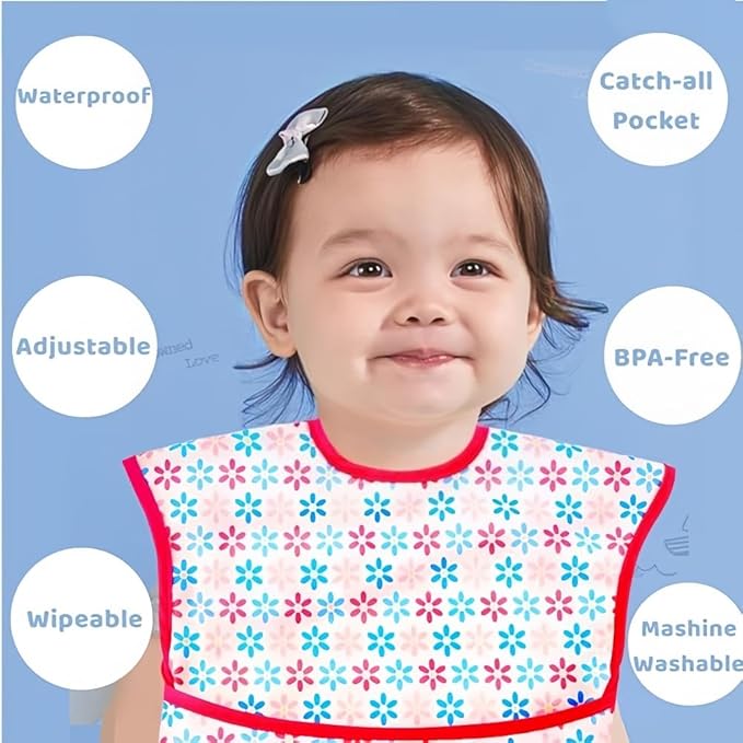 Baby bibs Waterproof Toddler bib - Feeding bib with Pocket for Infant Boy Girl Washable 6-36M-CubbioJoy