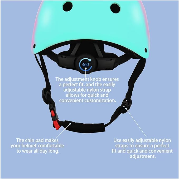 Color Gradient Adjustable Kids' Helmet with Knee & Elbow Pads Set | Multi-Sport Safety Gear for Boys & Girls Ages 5-14 | Skateboarding, Scooters, Roller & Inline Skating, Longboarding-CubbioJoy