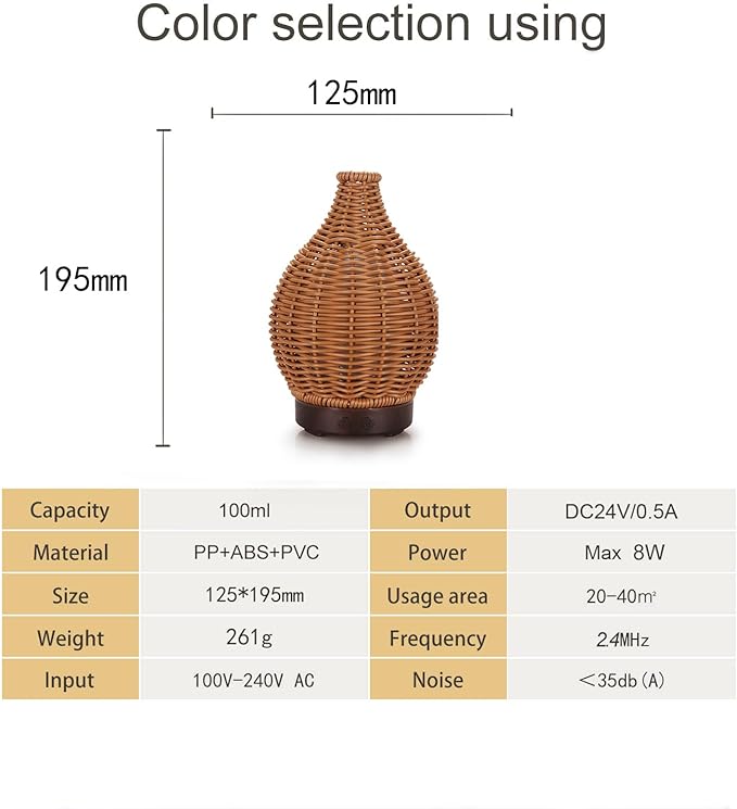 Boho Essential Oil Diffuser for Home Rattan Weaving with Remote Control, 100mL 7 Changing Color Lights Ultrasonic Aroma Humidifier, Noiseless Auto-Off Sleep Mode for Bedroom Office Workout-CubbioJoy