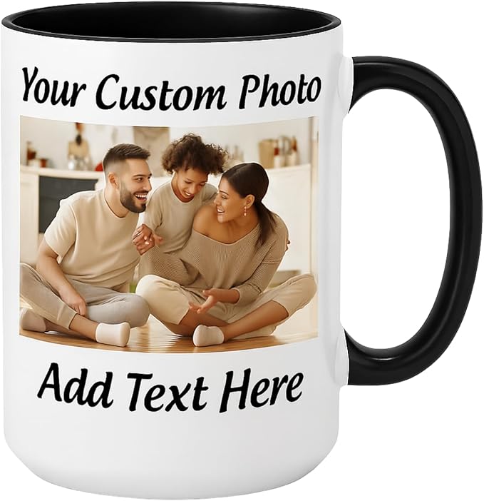 Customized 15oz Ceramic Coffee Mugs with Personalized Text and Photo Image Upload Novelty Gift, Personalize With Different Design And Images, Custom Gift (Black)-CubbioJoy