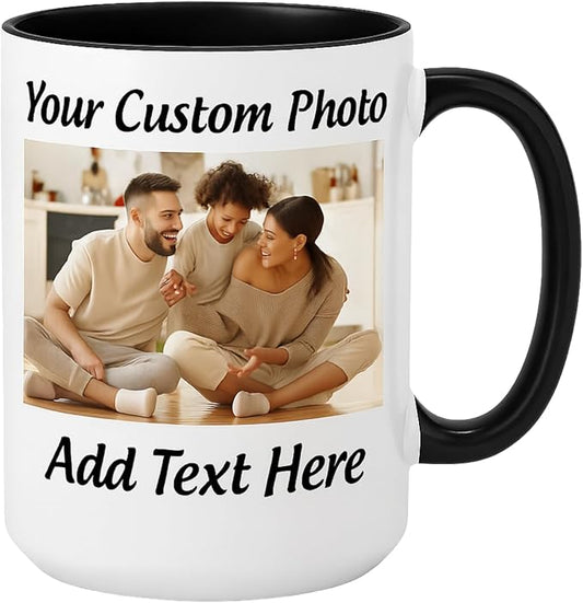 Customized 15oz Ceramic Coffee Mugs with Personalized Text and Photo Image Upload Novelty Gift, Personalize With Different Design And Images, Custom Gift (Black)-CubbioJoy
