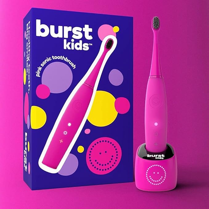 Burst Kids & Toddlers Electric Toothbrush (Pink) | Soft Bristles | Two Minute Timer | Rechargeable Battery | Easy-Grip Silicone Handle | 2 Modes for Healthy Smiles | Ages 3+-CubbioJoy
