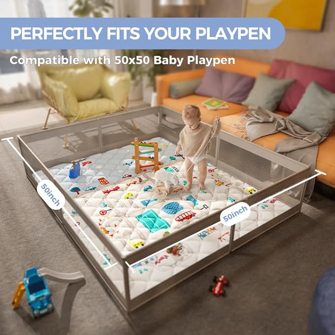 Car Portable Baby Play Mat 50x50 Playpen Mat Upgraded Thicker Baby Floor Play Mat Non-Slip Cushioned Crawling Mat Waterproof Kids Play Mat Activity Playmats for Babies Toddler Tummy Time(50x50, Car)-CubbioJoy