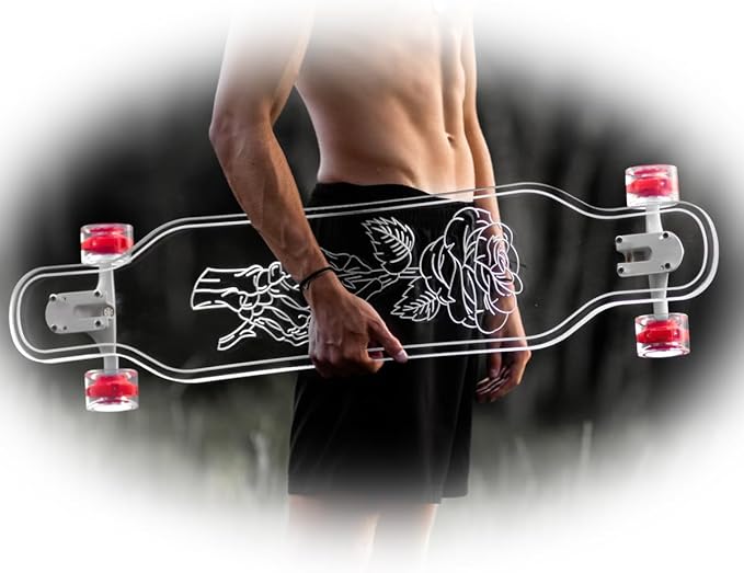 Clear Longboard Skateboard - Transparent Acrylic Long Boards with Light-Up LED Wheels for Smooth Rides - Ride The Streets in Style with Longboard Built for Beginners & Pros Alike-CubbioJoy