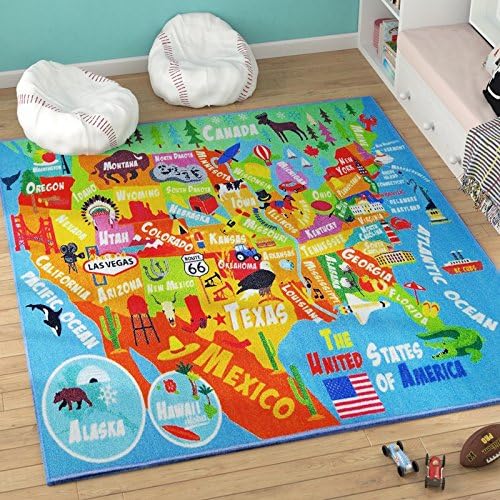 KC Cubs 8x10 USA United States Map Toy Car Road Rug – Educational Play Mat Carpet for Kids, Toddlers, Nursery, Classroom, Playroom, Baby Daycare-CubbioJoy