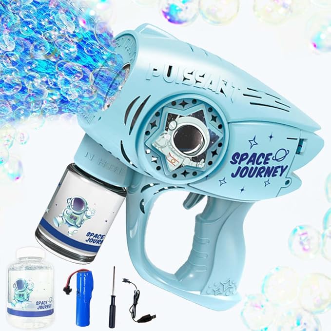 Automatic Gatlin Bubble Gun，Rocket Launcher Bubble Machine Gun，Thousands of Bubbles Per Minute, Suitable for Kids, Adults, Party Favors for Girl Boy (TK-Blue)-CubbioJoy