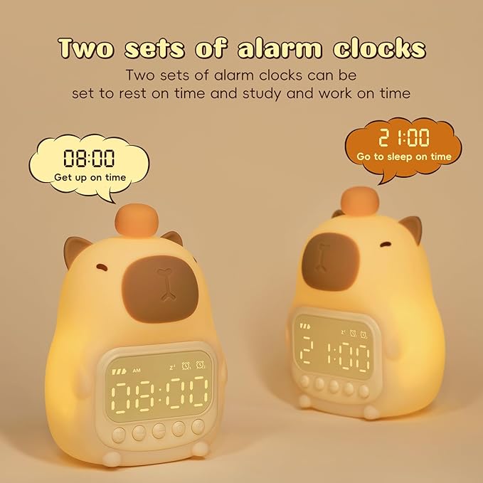 Capybara Alarm Clock with Night Light for Kids, Cute Alarm Clocks for Bedrooms Ok to Wake Clocks, Silicone Animal Tabletop Lamp for Teen Girls Boys-CubbioJoy