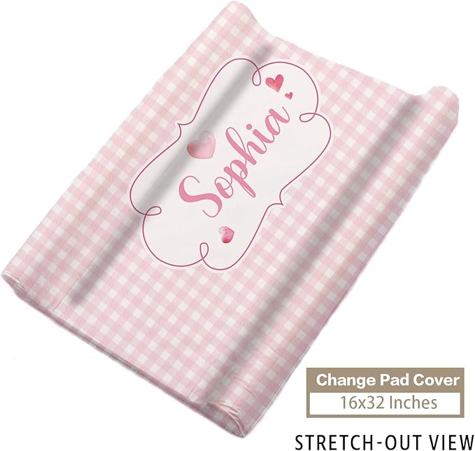 Custom Name Crib Bedding Set - Elephant Theme, Personalized Pink Checkered Nursery Bedding 3-Piece Set– Soft Blanket, Fitted Sheet, Changing Pad Cover – for Newborns Girls Nursery Gifts-CubbioJoy