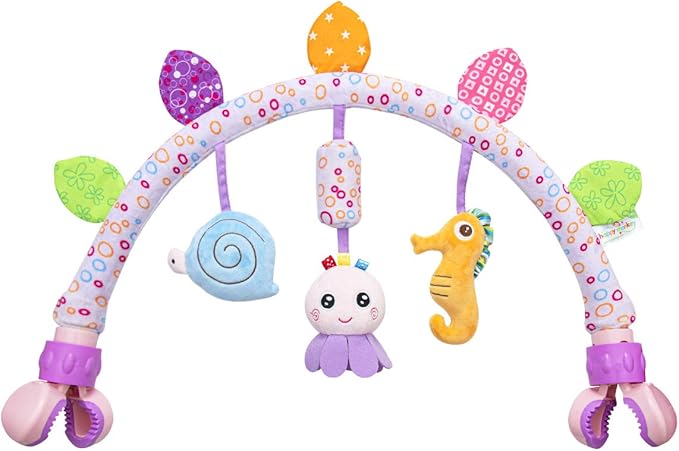 Caterbee Travel Arch Bassinet Toys for Baby Hanging on Stroller, Crib & Pram. Activity Toy bar for Baby Bouncer(Purle)-CubbioJoy