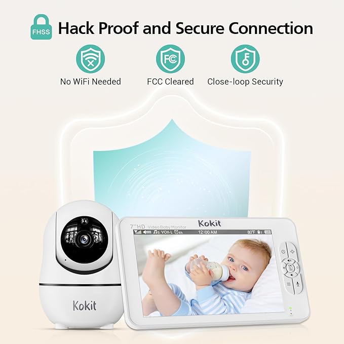 7" 1080P Full HD Video Baby Monitor No WiFi,100 Hrs 5000mAh Battery Runs 4 Days,4X Zoom,Remote 355° Pan-Tilt,2-Way Talk with Temp Alert/Lullabies/VOX-CubbioJoy