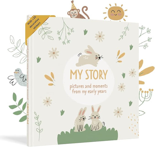 Baby Book Keepsake Gender Neutral to Paste Photos and Writing with +50 Pages and Stickers - Baby Memory Book from the First Year to 5th - Newborn Gifts, Baby Shower and Gender Reveal-CubbioJoy