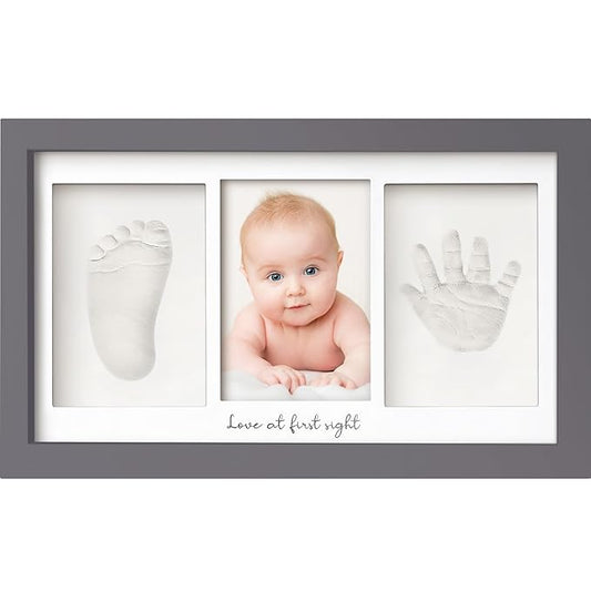 Baby Hand and Footprint Kit - Clay Handprint Keepsake Frame, Newborn Nursery Picture Frame, Personalized New Mom Gifts for Baby Shower & Registry (Gunmetal Gray)-CubbioJoy