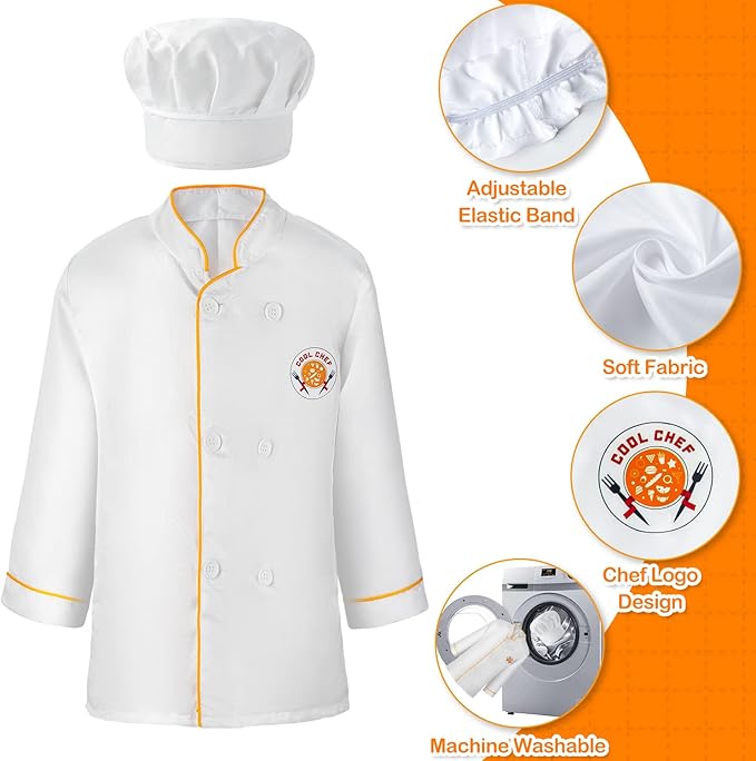 Juboury Pretend Play Kitchen Set - Toy Kitchen Accessories with Stainless Steel Cookware Pots and Pans, Plates, Cooking Utensils, Kids Chef Coat & Hat, Wooden Play Food for Kids, Girls, Boys, Toddlers-CubbioJoy