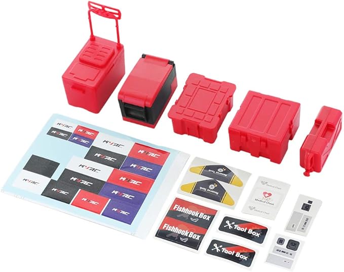 5PCS Plastic RC Mini Tool Set/Fishing Box/Medical Chest/Refrigerator/Fuel Tank/Tool Case Compatible with traxxas TRX4 Axial SCX10 1/10 1/8 RC Crawler Climbing Car Simulation Decoration(Red)-CubbioJoy
