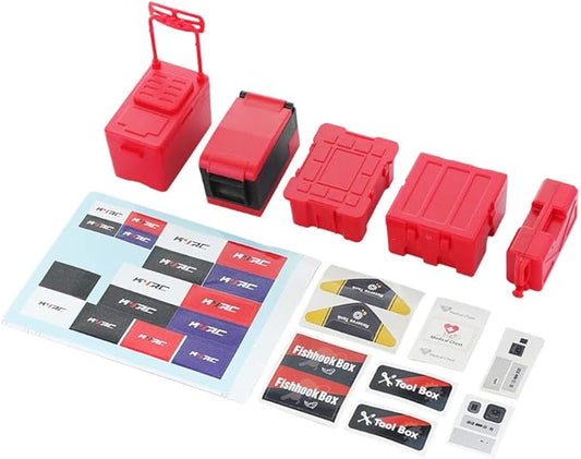 5PCS Plastic RC Mini Tool Set/Fishing Box/Medical Chest/Refrigerator/Fuel Tank/Tool Case Compatible with traxxas TRX4 Axial SCX10 1/10 1/8 RC Crawler Climbing Car Simulation Decoration(Red)-CubbioJoy