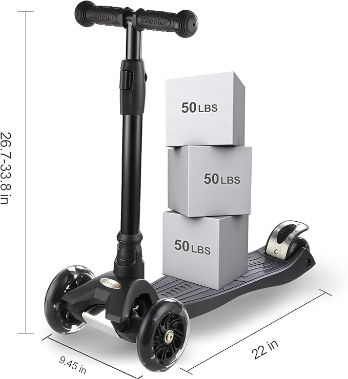 3 Wheel Scooter for Kids Ages 6-12,Kids Scooter with Light Up Wheels, Sturdy Deck Design, and 4 Height Adjustable Suitable for Kid Ages 3-12-CubbioJoy