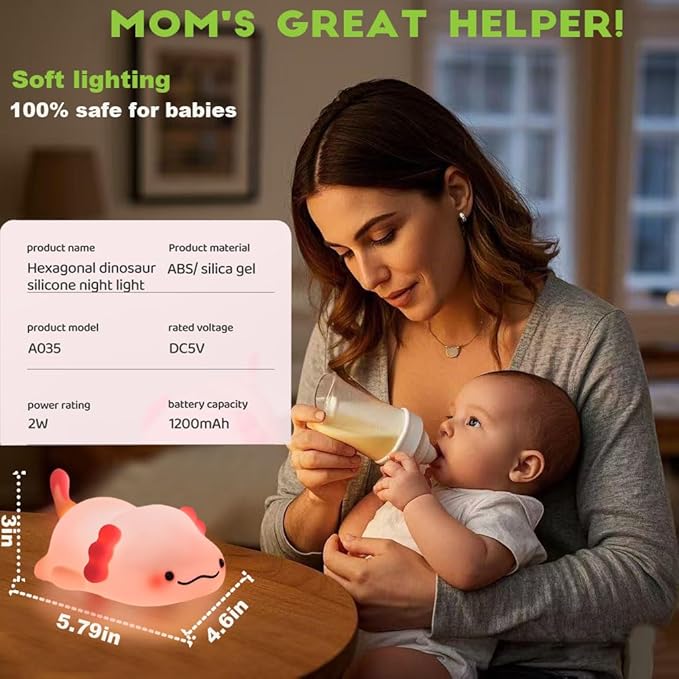 DREAMING MY DREAM Cute Axolotl Night Light, LED Squishy Novelty Animal Night Lamp, 3 Level Dimmable Nursery Nightlight for Breastfeeding Toddler Baby Kids Decor, Cool Gifts Kids (Axolotl)-CubbioJoy