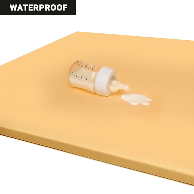 Compatible Baby Play Mat - PU Leather, Foam - Waterproof, Easy to Clean - Plush, High Density Foam - 1.5" Thick - 24" Wide - Colored, Beige - 10-Panel-CubbioJoy