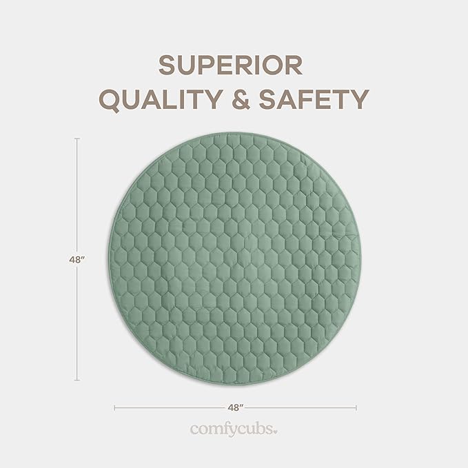 Comfy Cubs Round Kids Play Mat - Medium 48 inches Soft Quilted Baby Floor Mat with Non-Slip Bottom - Plush Design for Toddlers' Playtime and Relaxation - Comfortable and Durable - Fern-CubbioJoy