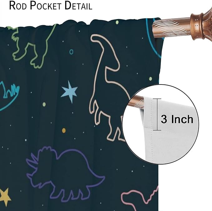 Cartoon Colorful Dinosaur Curtains for Kids Boys Girls Home Decor, Astronaut Funny Outer Space Star Blackout Rod Pocket Window Drapes for Bedroom Living Room W21xL63in 2 Panels-CubbioJoy