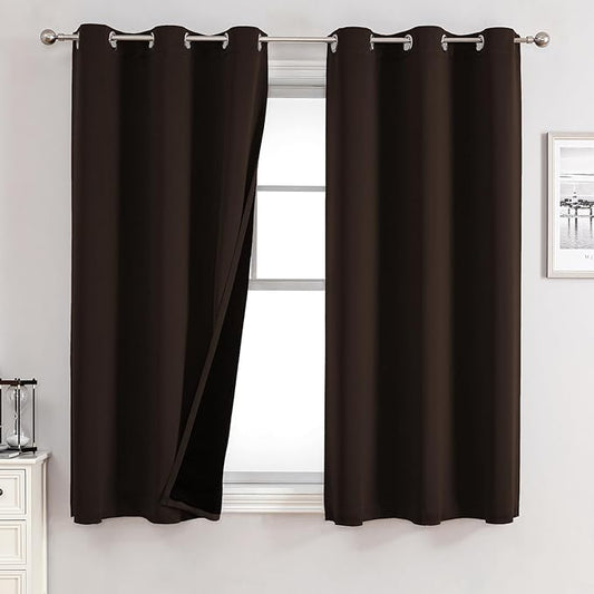 ChrisDowa 100% Blackout Curtains for Bedroom with Black Liner, 2 Thick Layers Total Blackout Thermal Insulated Grommet Small Window Curtains 2 Panels Set (Brown, 42 x 54 Inch)-CubbioJoy